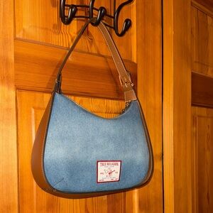 True Religion Denim Blue and Tan Shoulder Bag